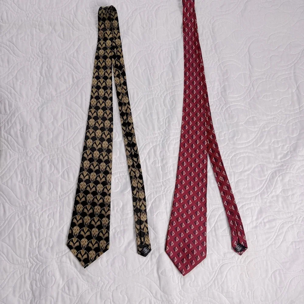 Zylos George‎ Machado Silk Set of 4 Ties Black, Red, Gold Patterns Men's EUC